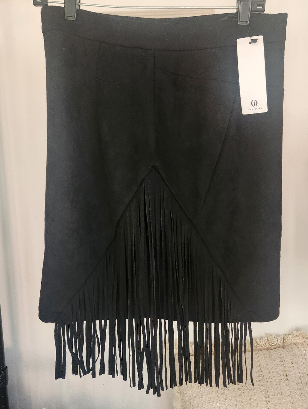 Black Suede Festival Fringe Mini Skirt